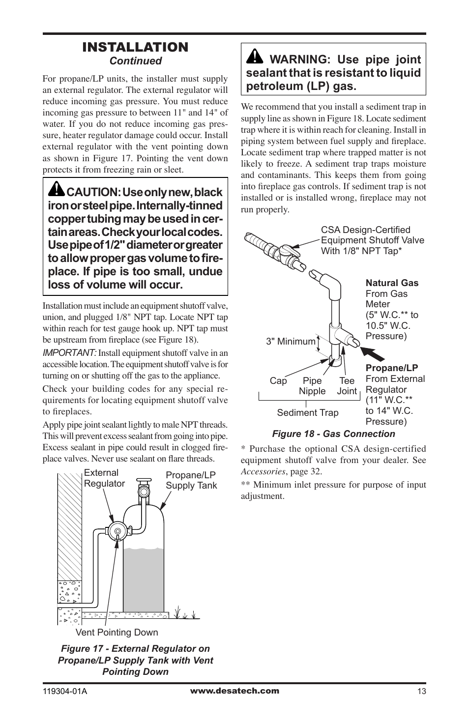 Installation | Desa VSGF33NRC User Manual | Page 13 / 36