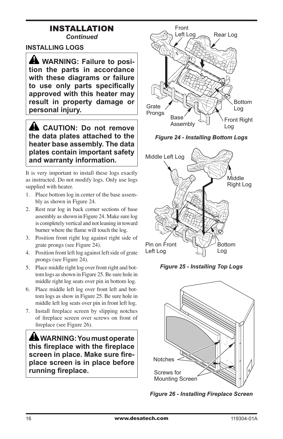Installation | Desa VSGF33NRC User Manual | Page 16 / 36