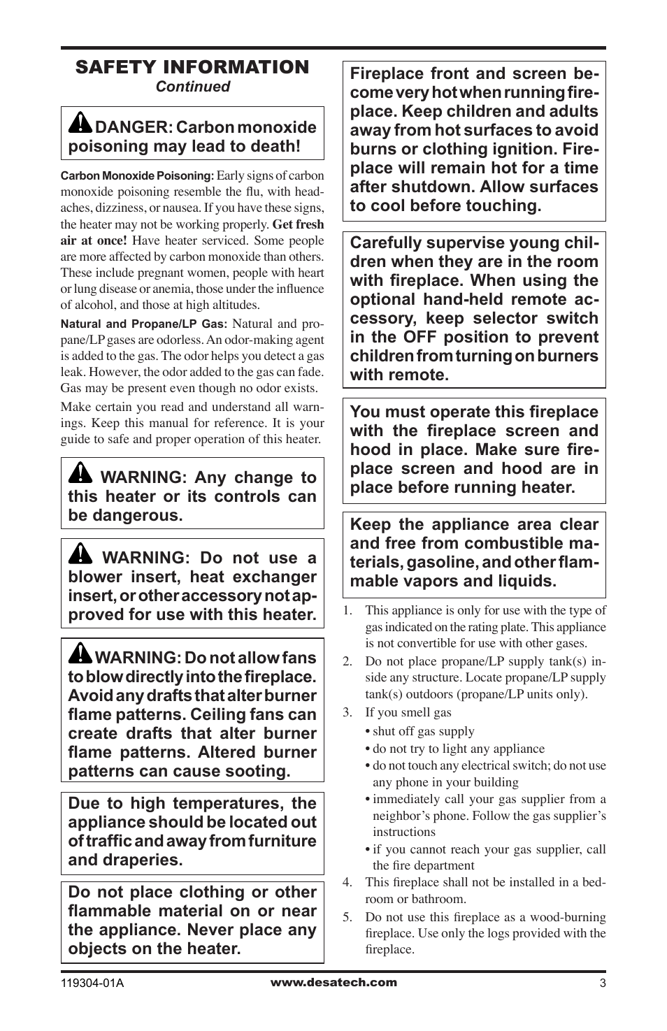 Safety information | Desa VSGF33NRC User Manual | Page 3 / 36