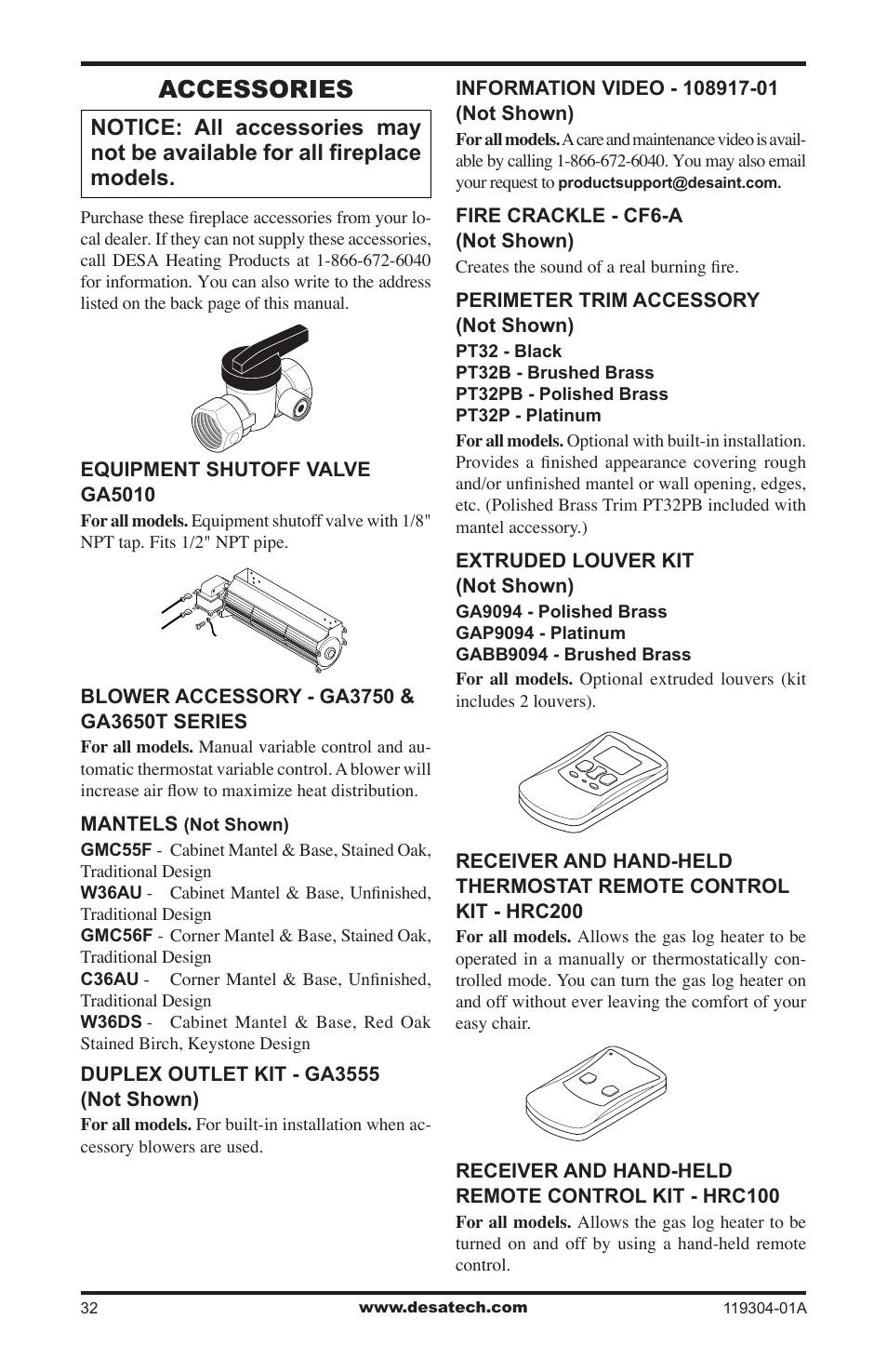 Accessories | Desa VSGF33NRC User Manual | Page 32 / 36