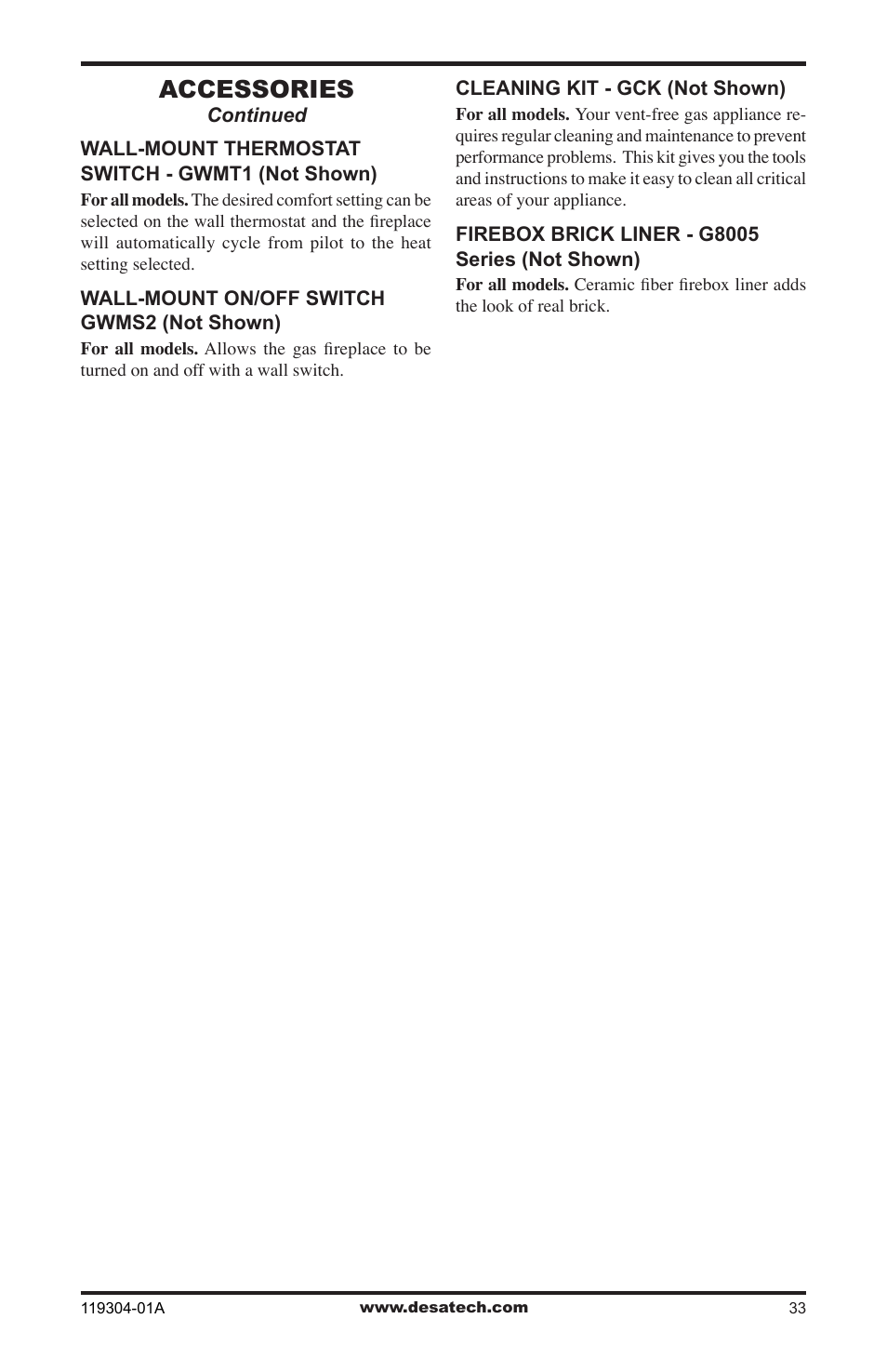 Accessories | Desa VSGF33NRC User Manual | Page 33 / 36