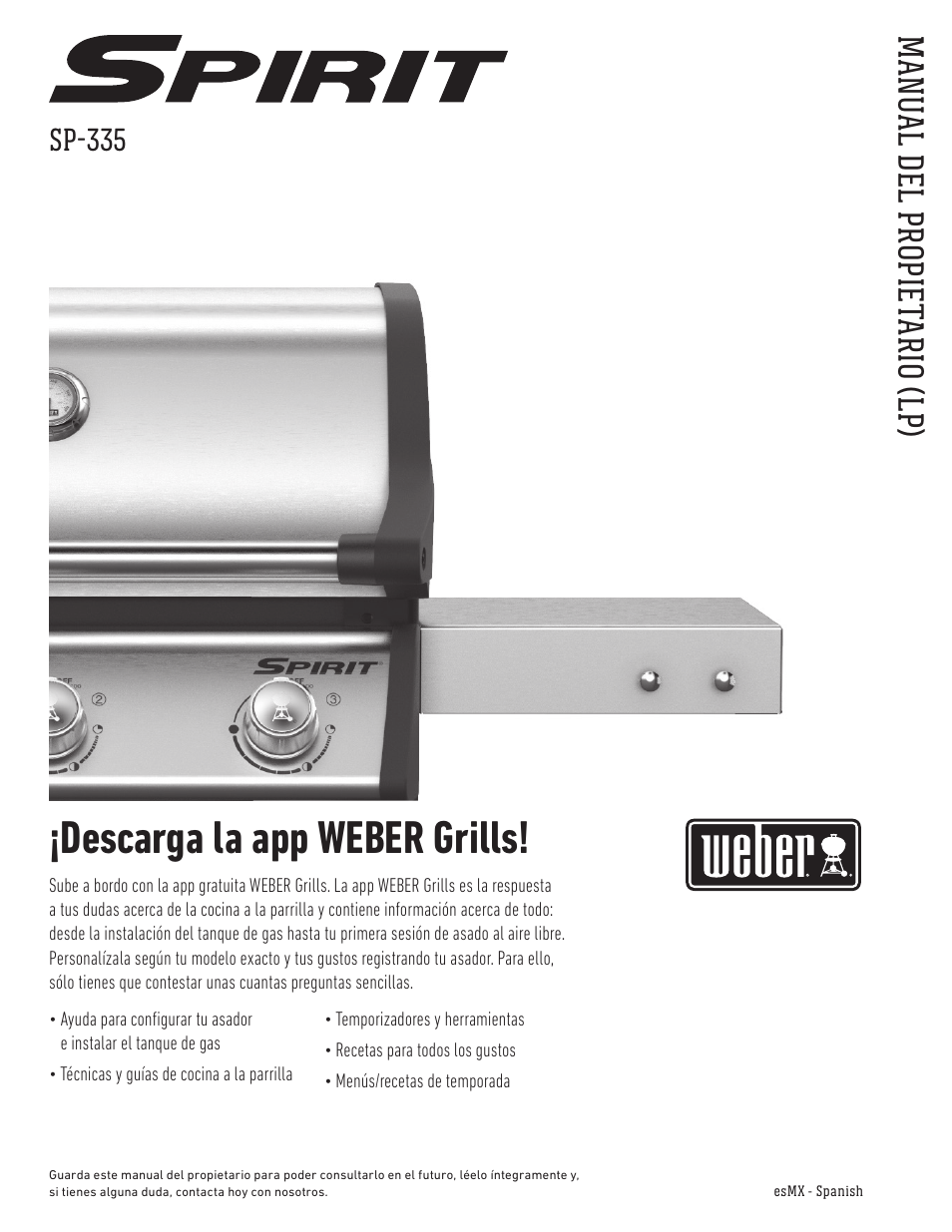 Descarga la app weber grills, Manu al del propiet ario (lp), Sp-335 | weber Spirit Spirit SP-335 Freestanding Gas Grill User Guide User Manual | Page 23 / 68