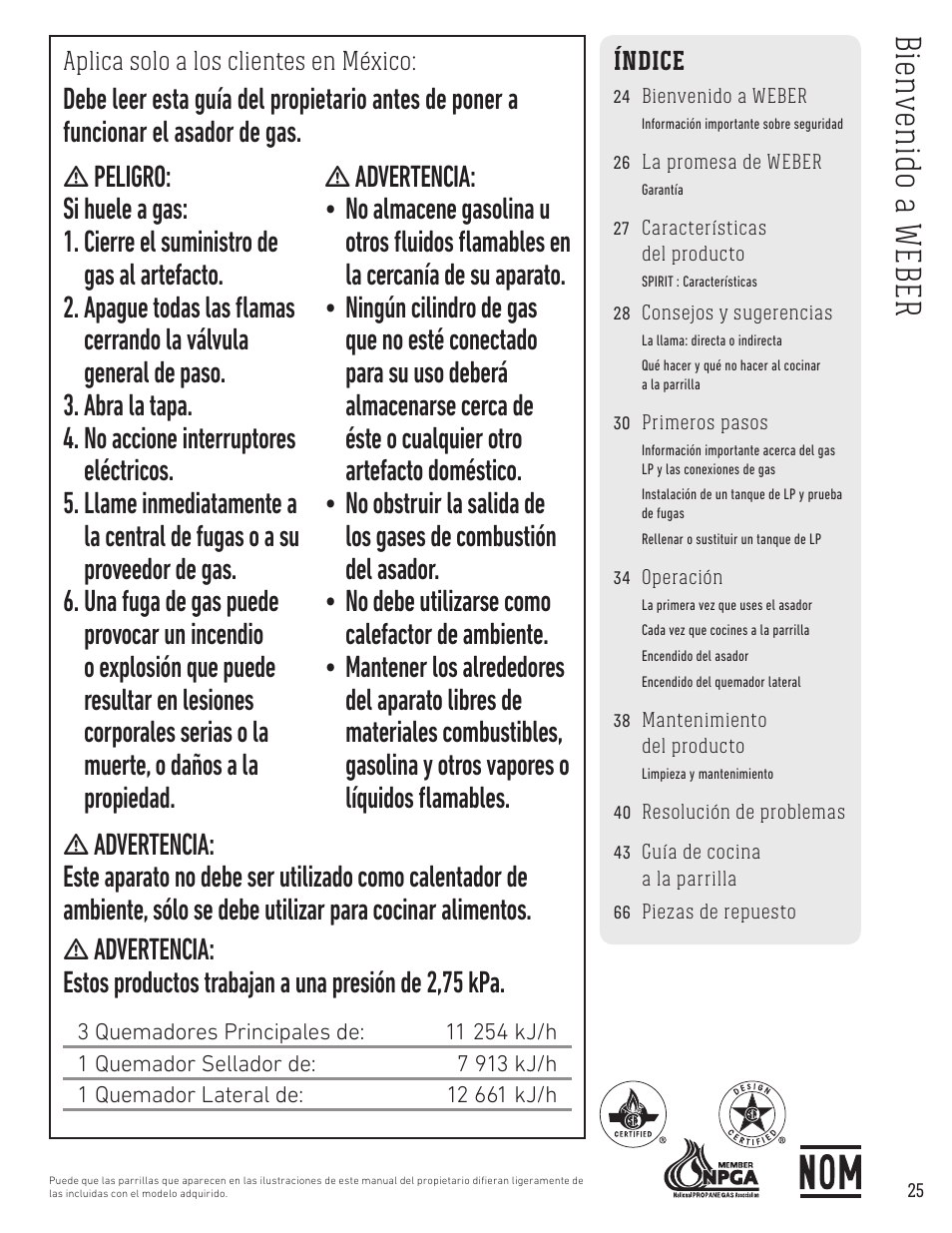 Bie nv eni do a w eb er | weber Spirit Spirit SP-335 Freestanding Gas Grill User Guide User Manual | Page 25 / 68