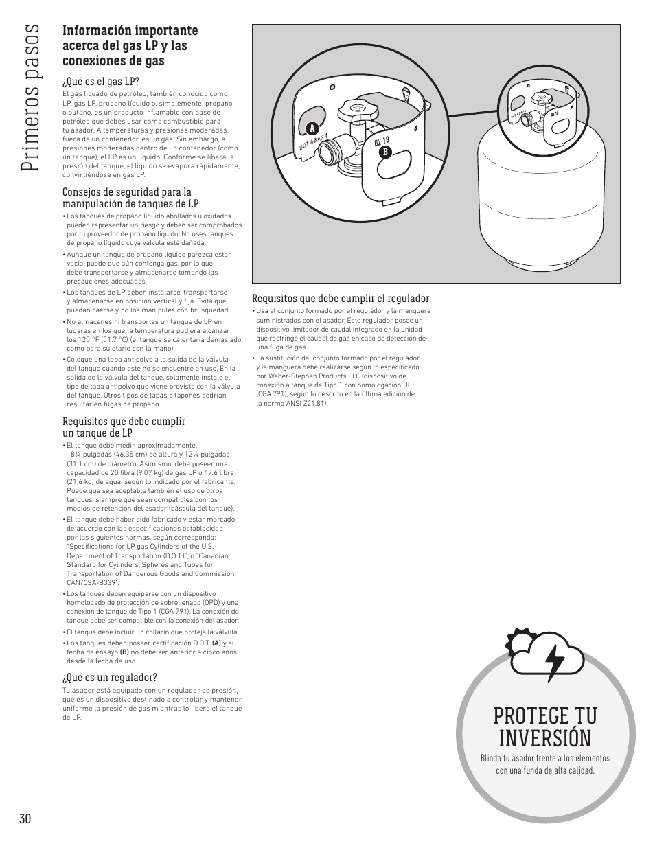 Pr im ero s p as os, Protege tu inversión | weber Spirit Spirit SP-335 Freestanding Gas Grill User Guide User Manual | Page 30 / 68