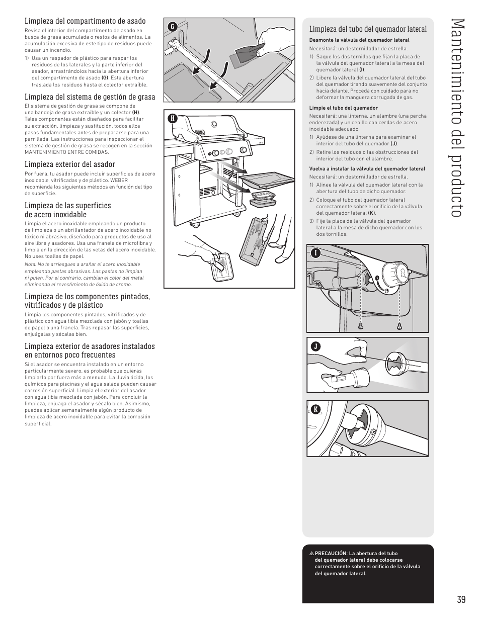 Man ten im ien to d el pr od uc to | weber Spirit Spirit SP-335 Freestanding Gas Grill User Guide User Manual | Page 39 / 68