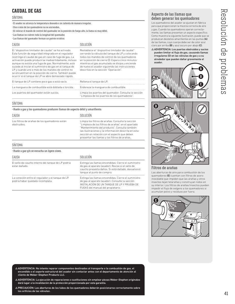 Caudal de gas | weber Spirit Spirit SP-335 Freestanding Gas Grill User Guide User Manual | Page 41 / 68