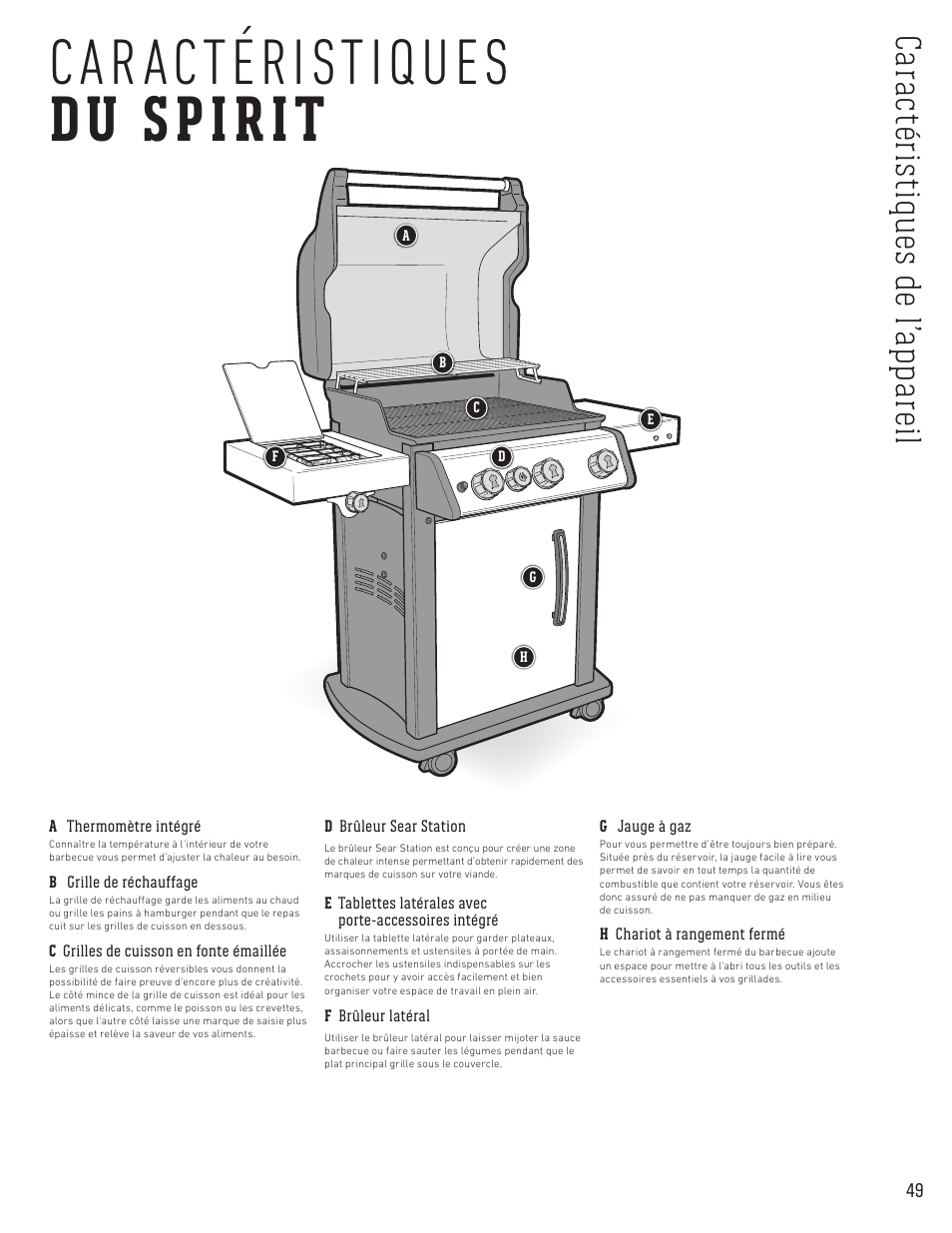 Caractéristiques du spirit | weber Spirit Spirit SP-335 Freestanding Gas Grill User Guide User Manual | Page 49 / 68