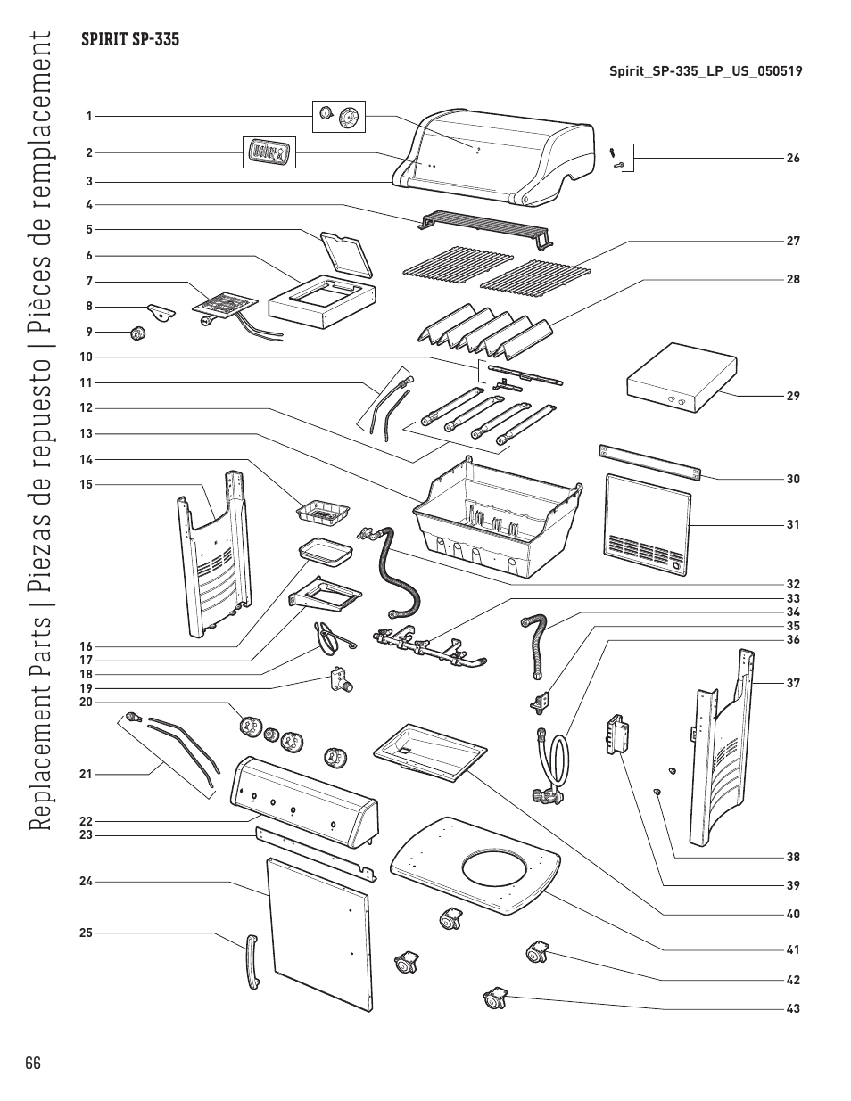 Re pla ce m ent p ar ts | weber Spirit Spirit SP-335 Freestanding Gas Grill User Guide User Manual | Page 66 / 68