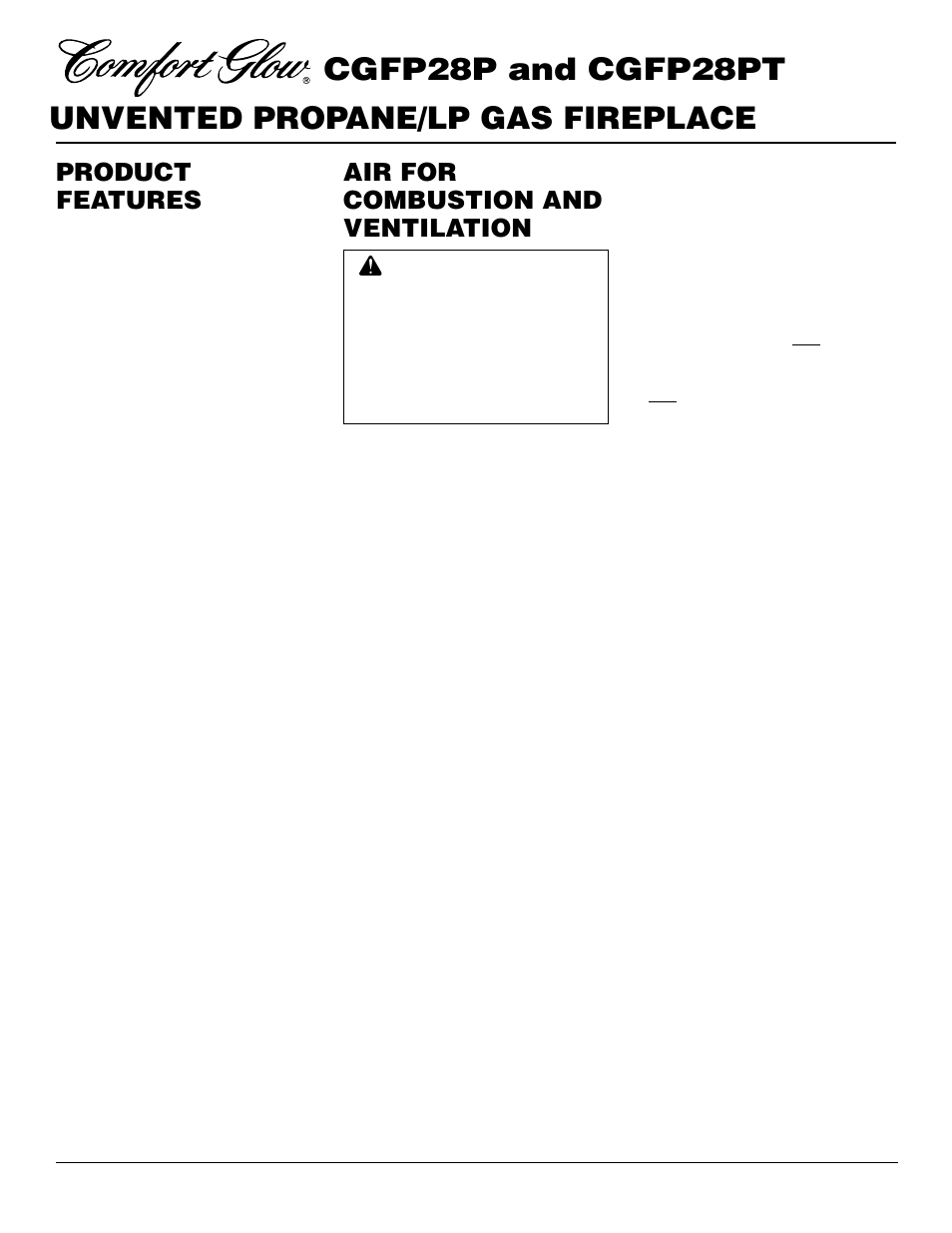 Air for combustion and ventilation, Product features | Desa CGFP28PT User Manual | Page 4 / 34