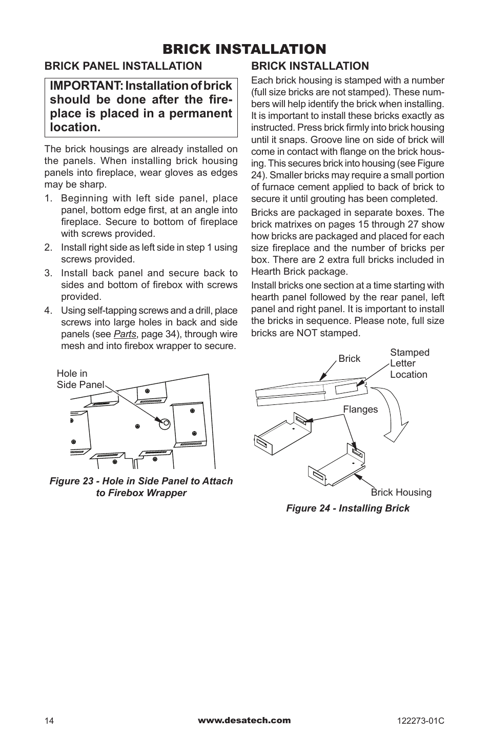 Brick installation | Desa WCM-50J User Manual | Page 14 / 40