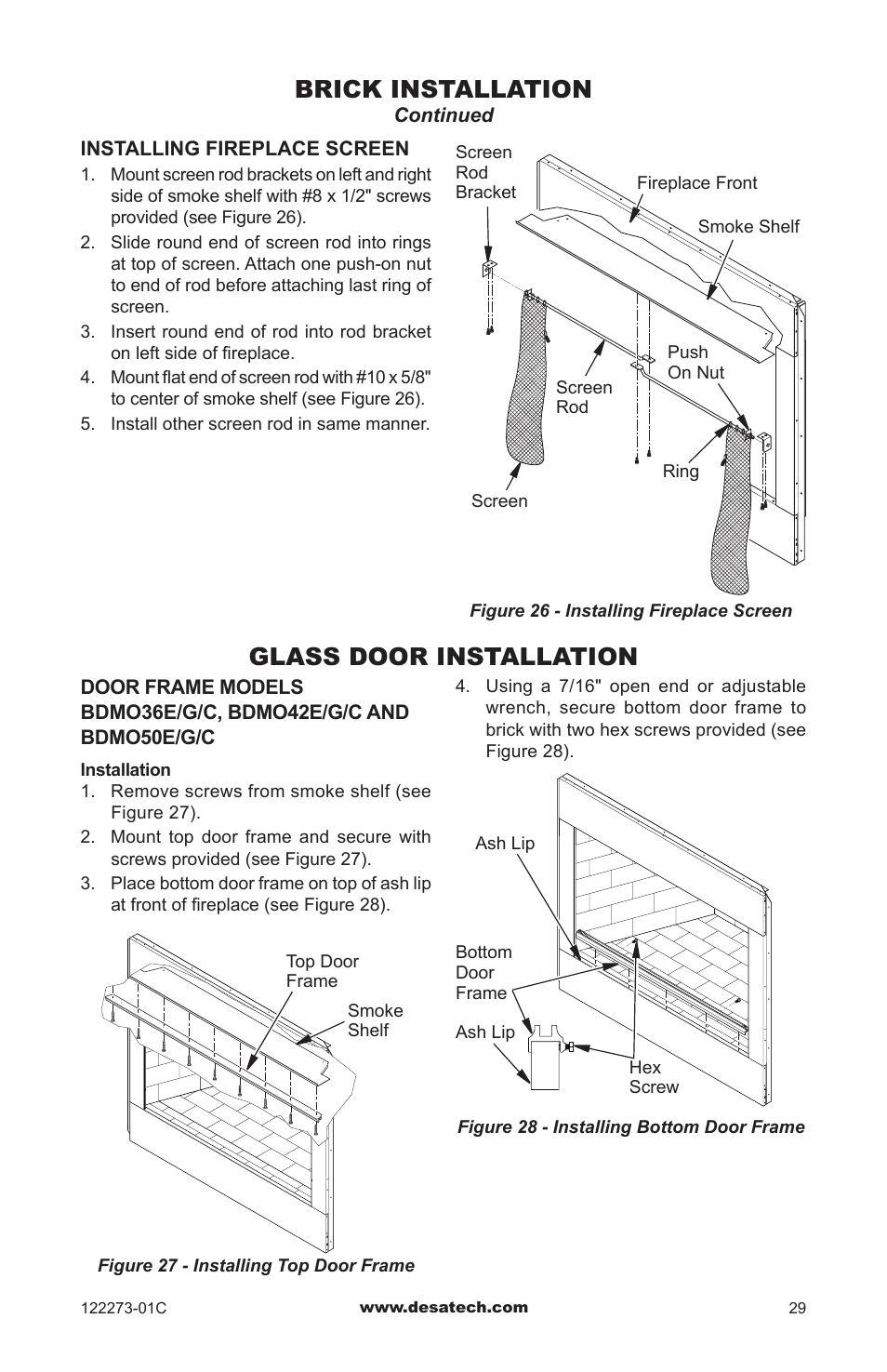 Glass door installation, Brick installation | Desa WCM-50J User Manual | Page 29 / 40