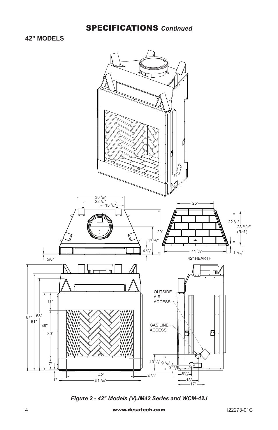 Specifications, Continued 42" models | Desa WCM-50J User Manual | Page 4 / 40