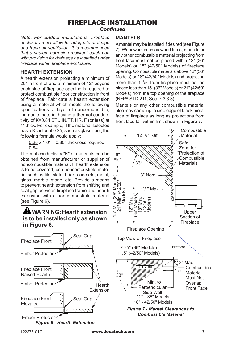 Fireplace installation | Desa WCM-50J User Manual | Page 7 / 40