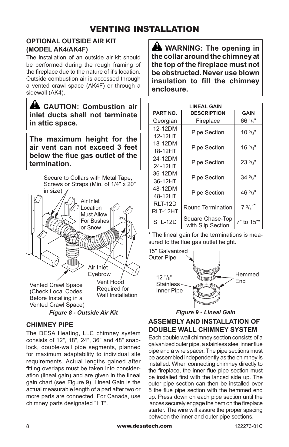 Venting installation | Desa WCM-50J User Manual | Page 8 / 40