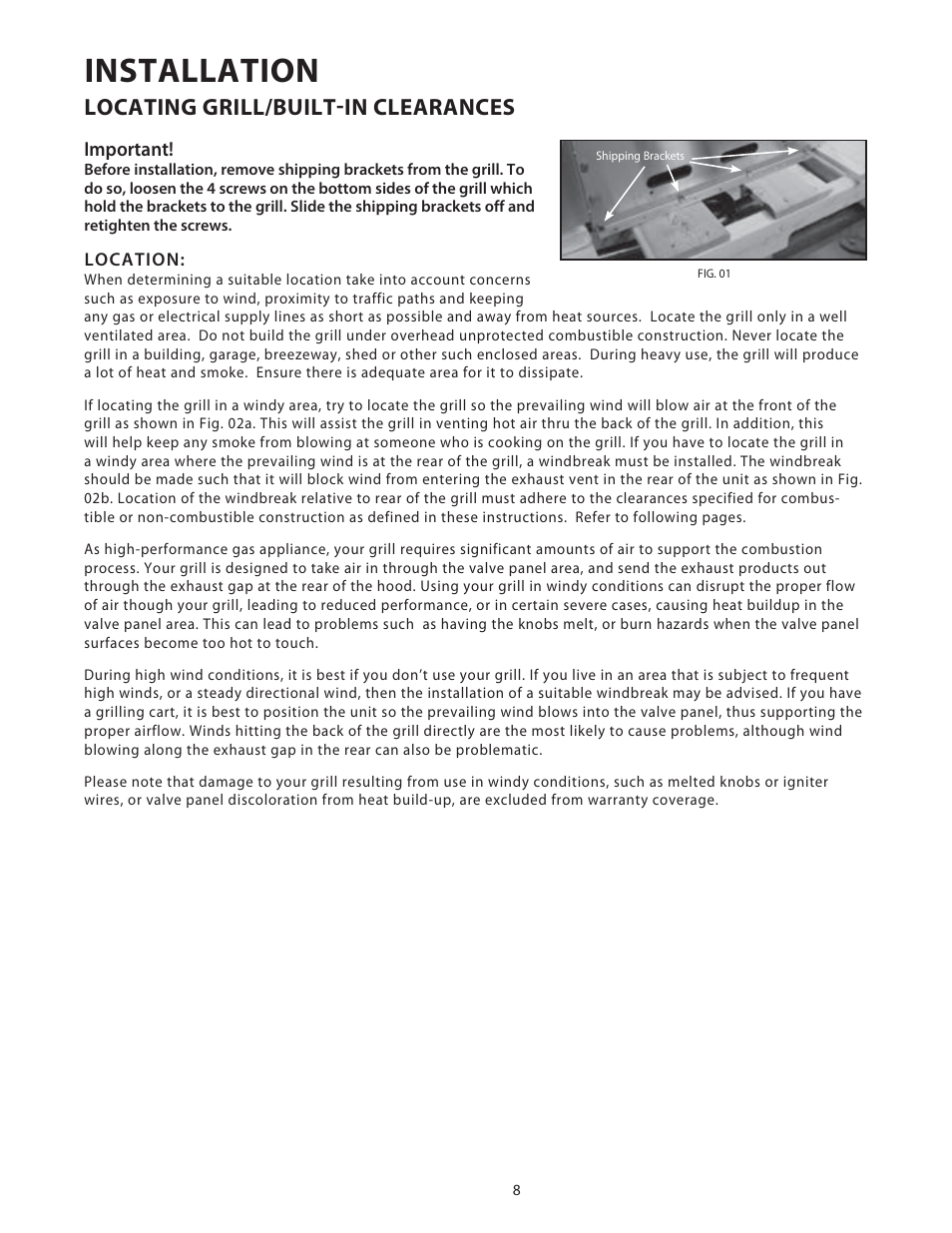 Installation, Locating grill/built-in clearances, Important | DCS Use & Care Guide User Manual | Page 10 / 80