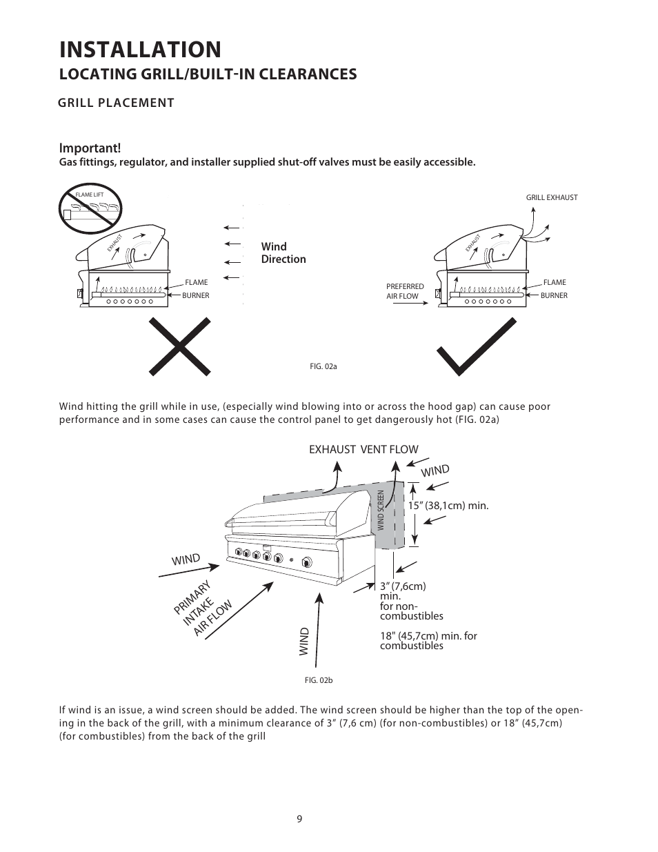 Installation, Locating grill/built-in clearances, Important | Grill placement | DCS Use & Care Guide User Manual | Page 11 / 80