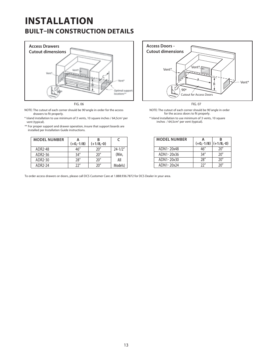 Installation, Built–in construction details | DCS Use & Care Guide User Manual | Page 15 / 80