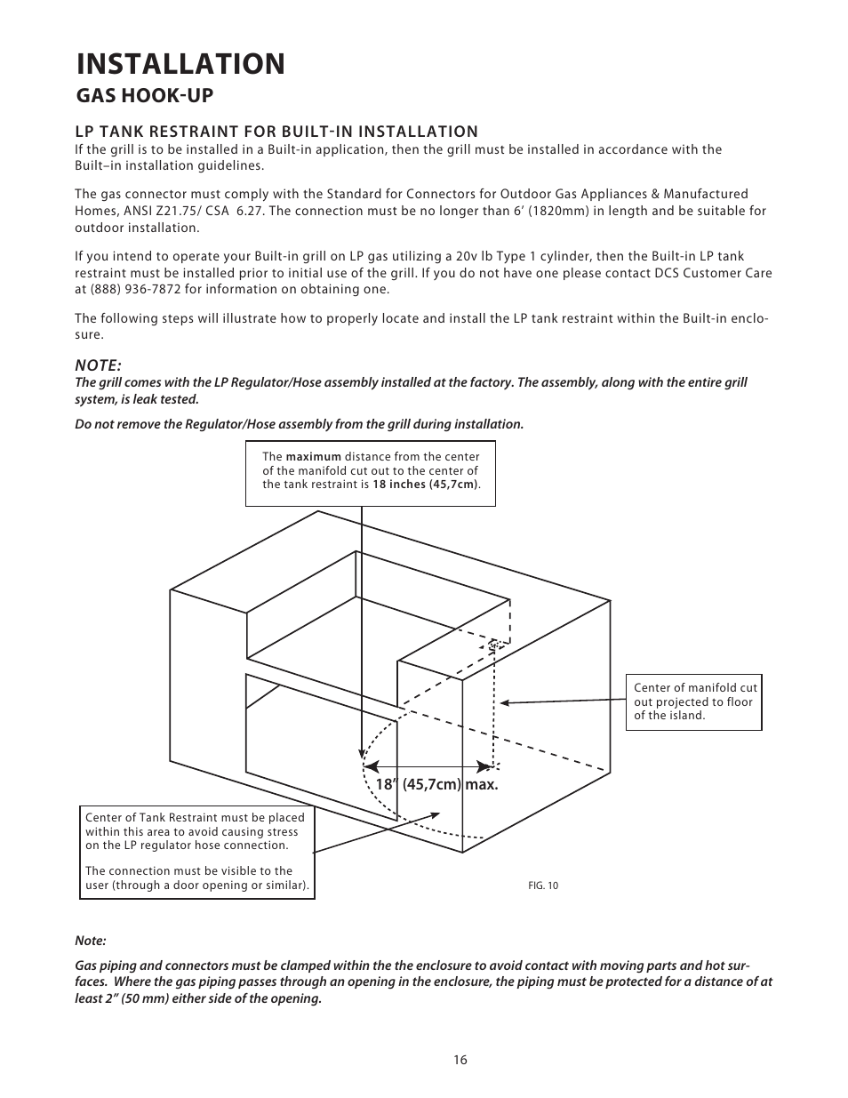 Installation, Gas hook-up | DCS Use & Care Guide User Manual | Page 18 / 80