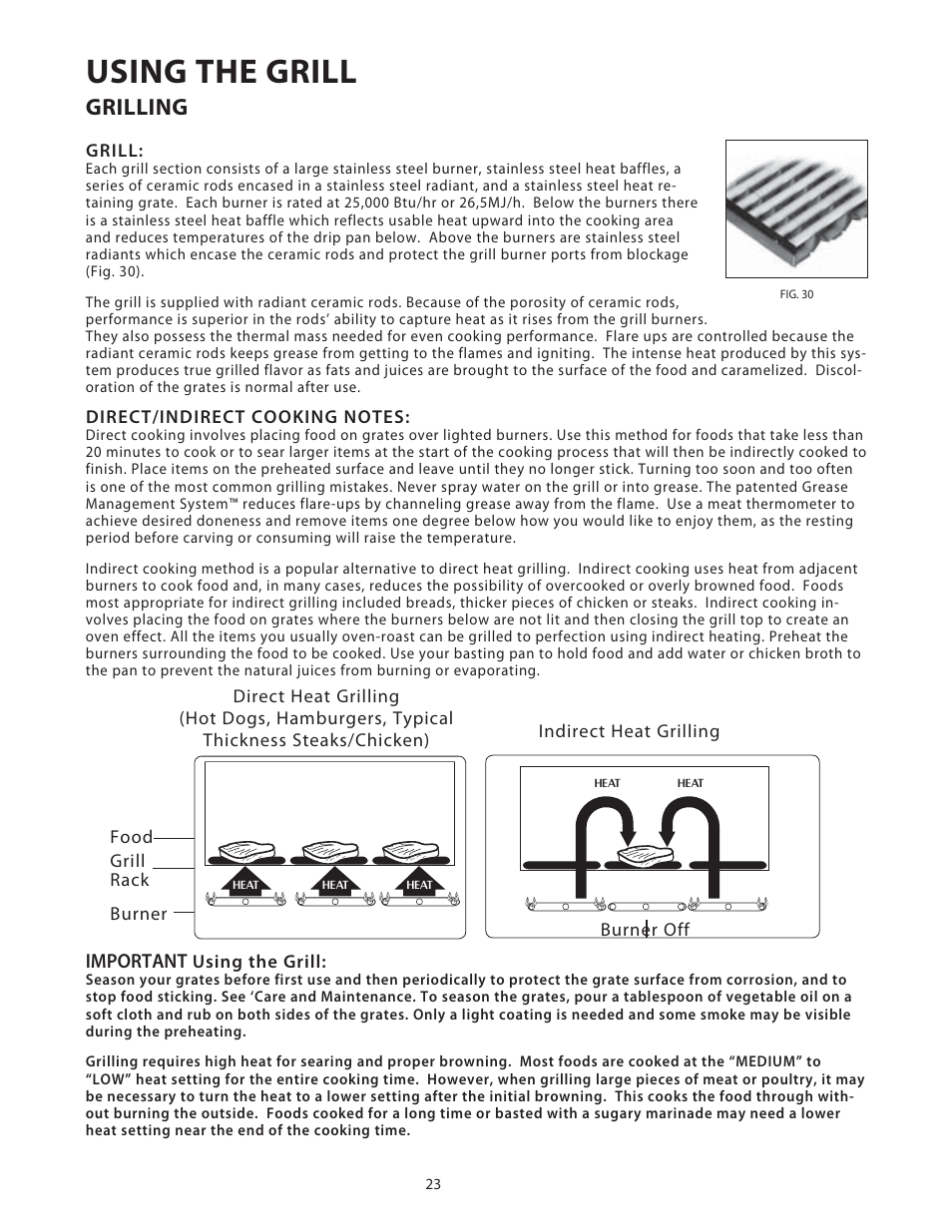 Using the grill, Grilling, Important | DCS Use & Care Guide User Manual | Page 25 / 80