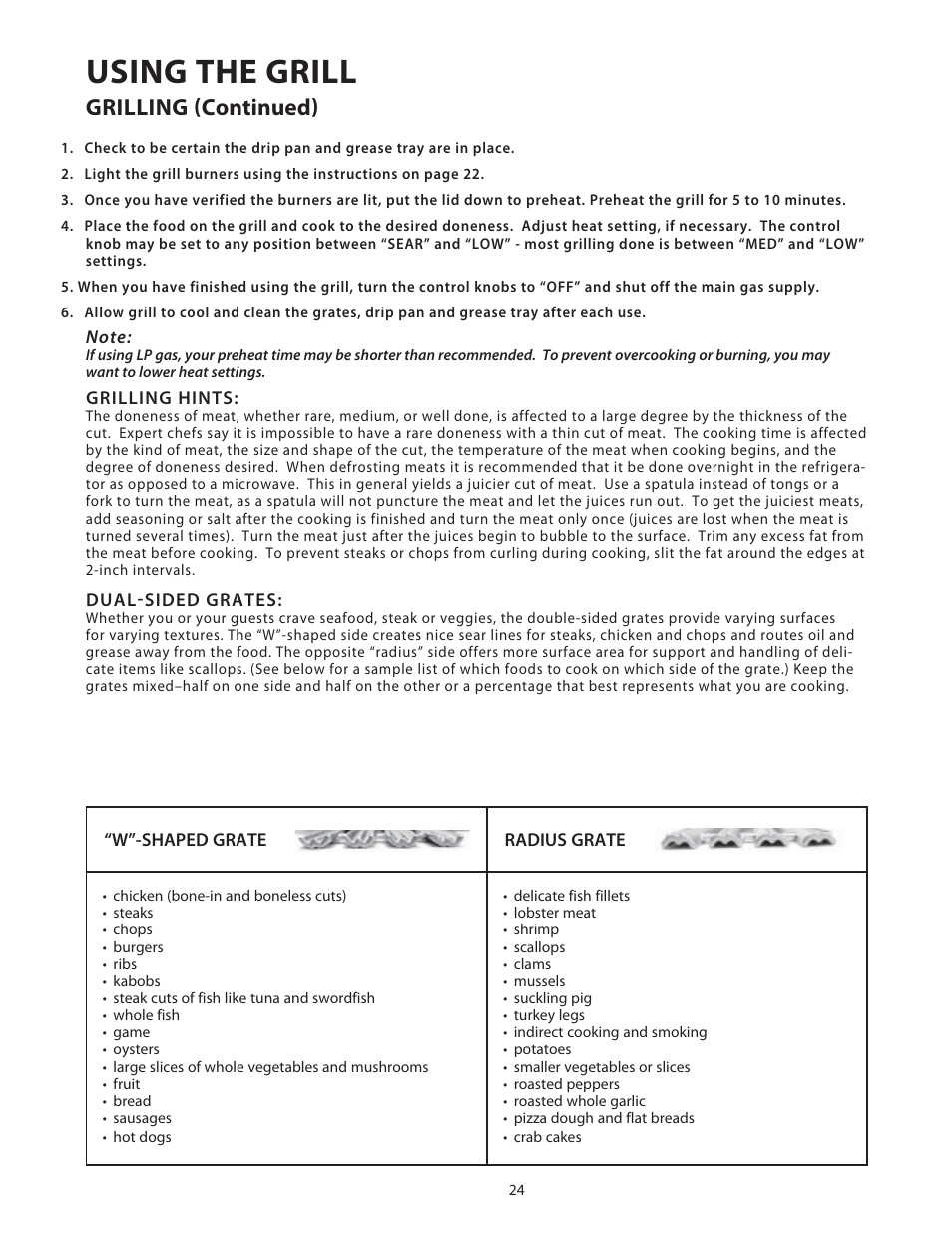 Using the grill, Grilling (continued) | DCS Use & Care Guide User Manual | Page 26 / 80