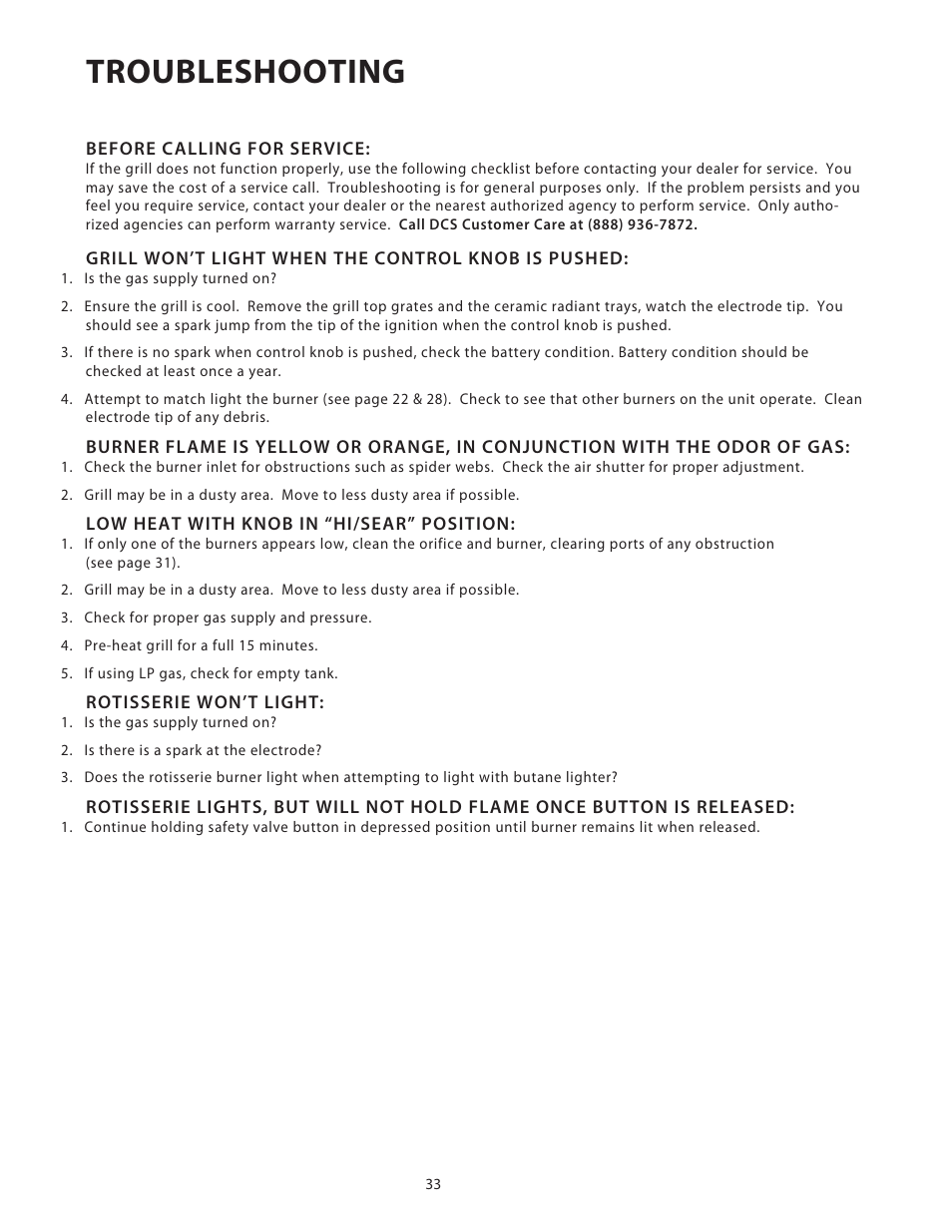 Troubleshooting | DCS Use & Care Guide User Manual | Page 35 / 80