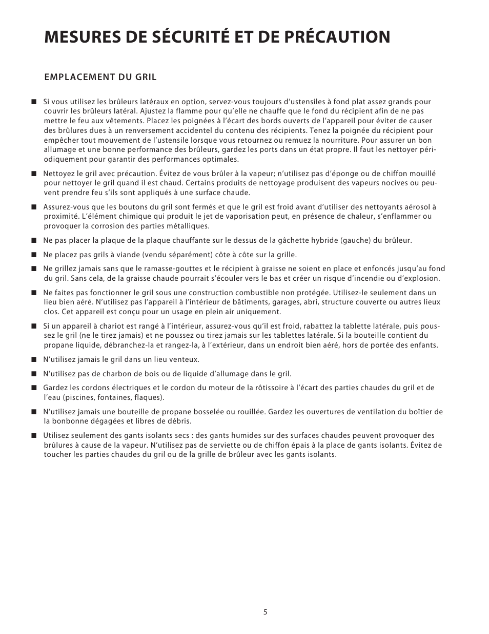 Mesures de sécurité et de précaution | DCS Use & Care Guide User Manual | Page 45 / 80