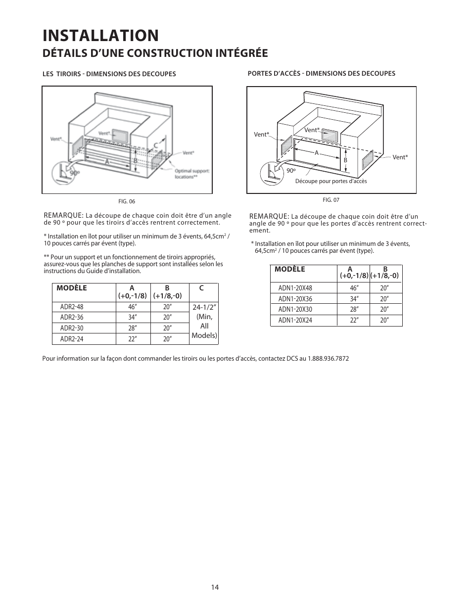 Installation, Détails d’une construction intégrée | DCS Use & Care Guide User Manual | Page 54 / 80