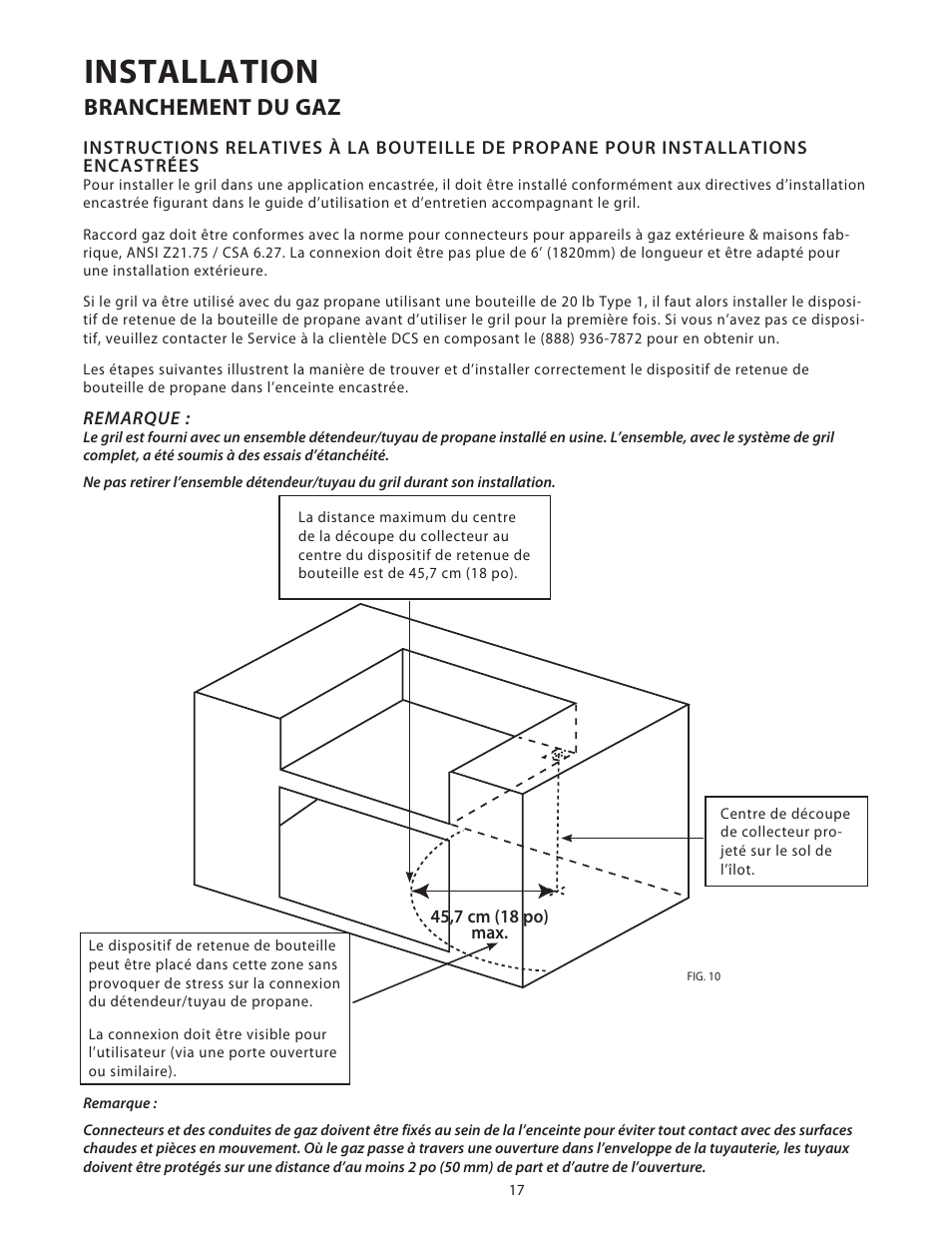 Installation, Branchement du gaz | DCS Use & Care Guide User Manual | Page 57 / 80