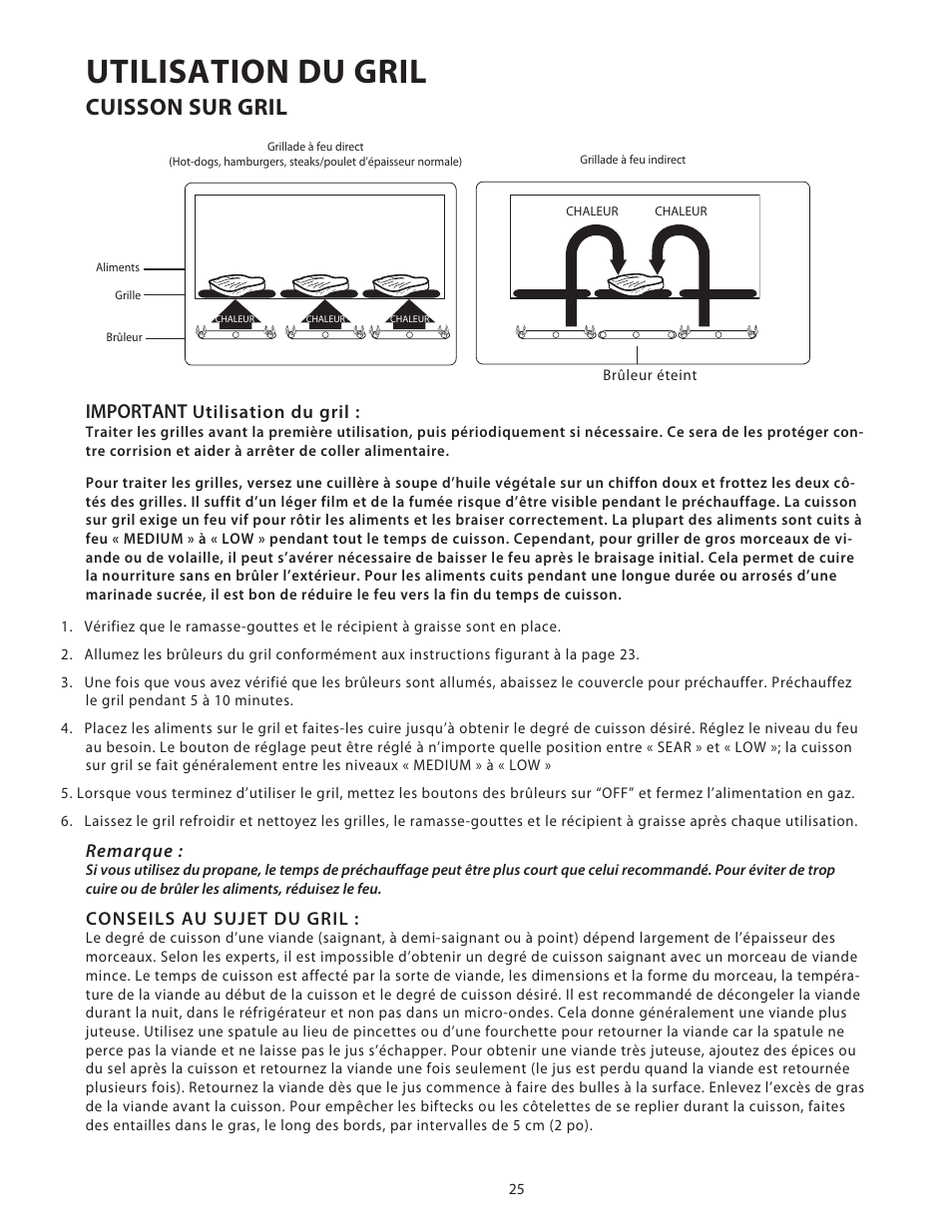 Utilisation du gril, Cuisson sur gril, Important | DCS Use & Care Guide User Manual | Page 65 / 80