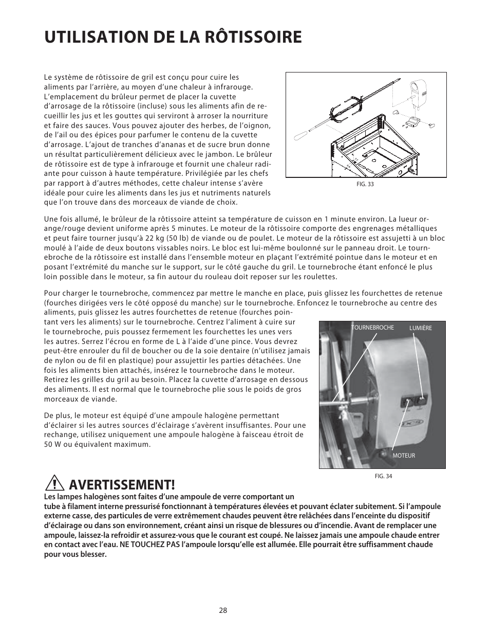 Utilisation de la rôtissoire, Avertissement | DCS Use & Care Guide User Manual | Page 68 / 80