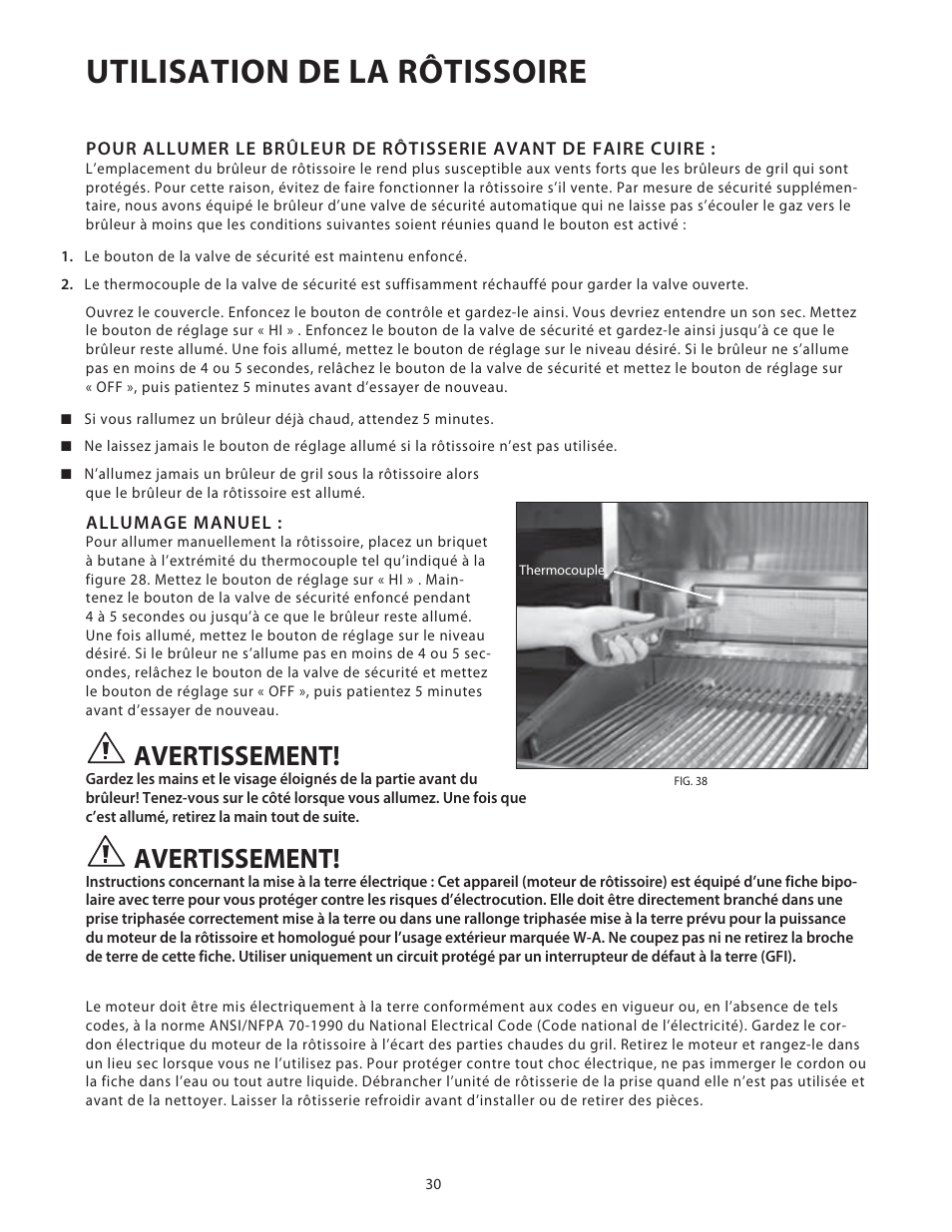 Utilisation de la rôtissoire, Avertissement | DCS Use & Care Guide User Manual | Page 70 / 80