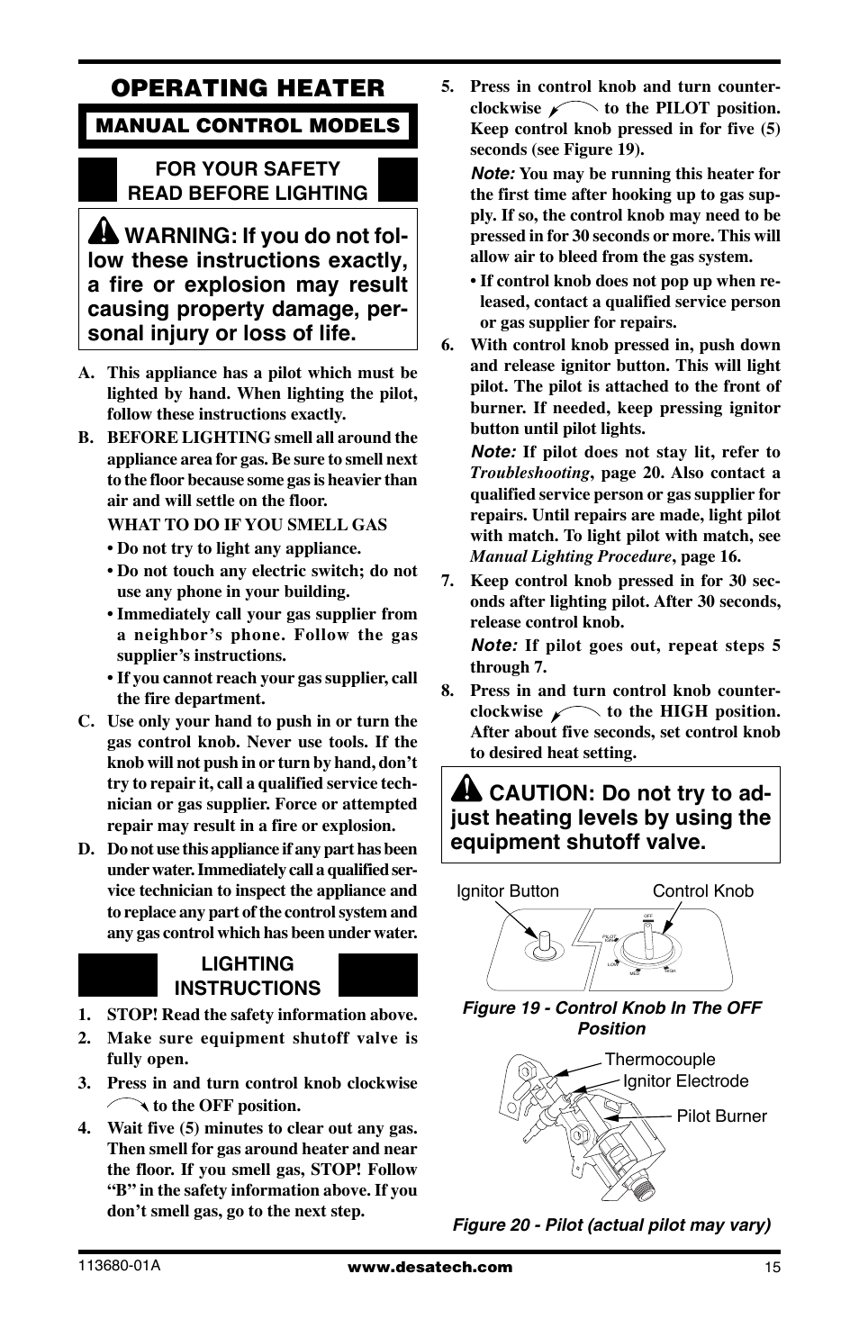 Operating heater | Desa 10542 User Manual | Page 15 / 32