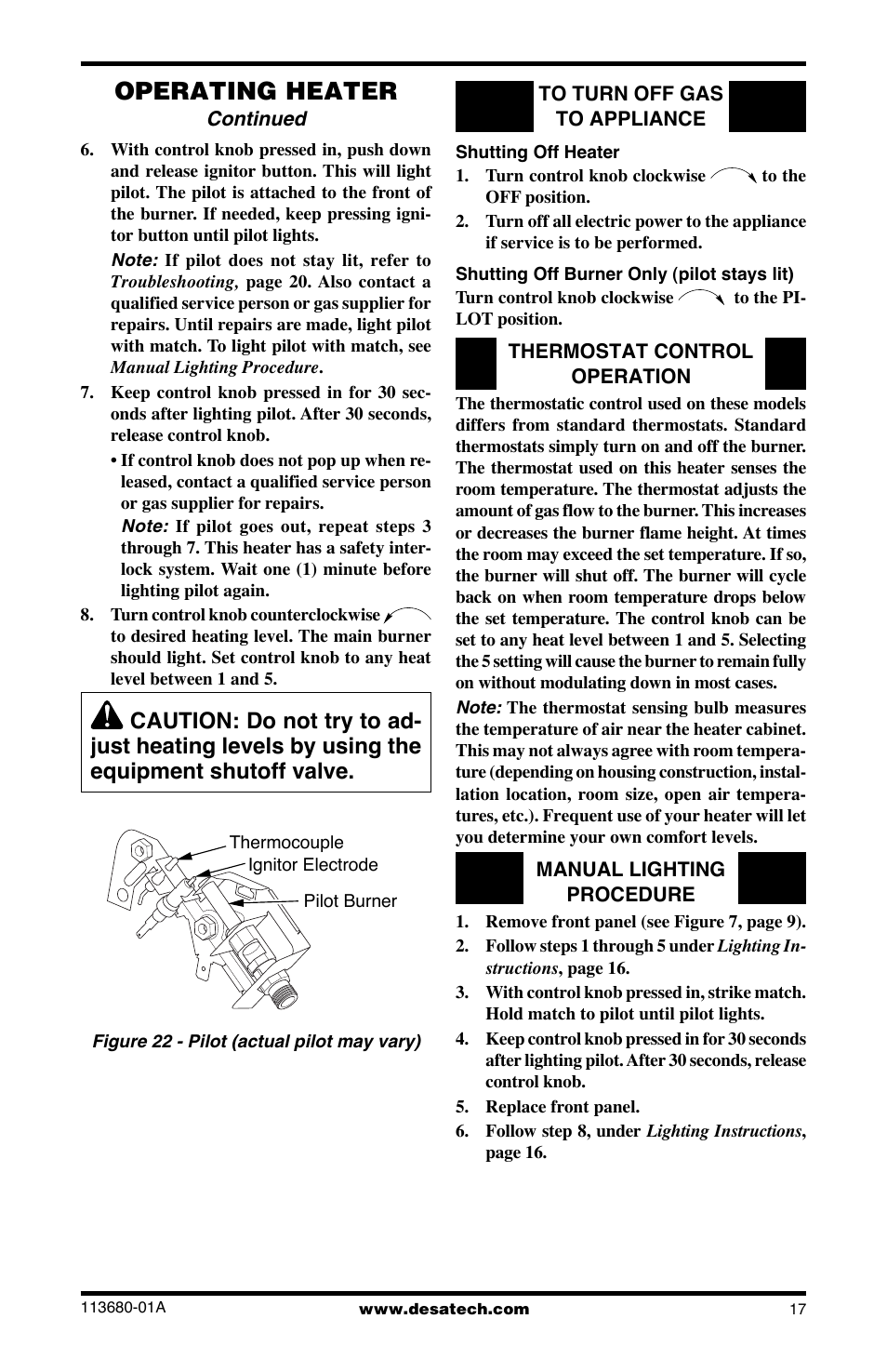 Operating heater | Desa 10542 User Manual | Page 17 / 32