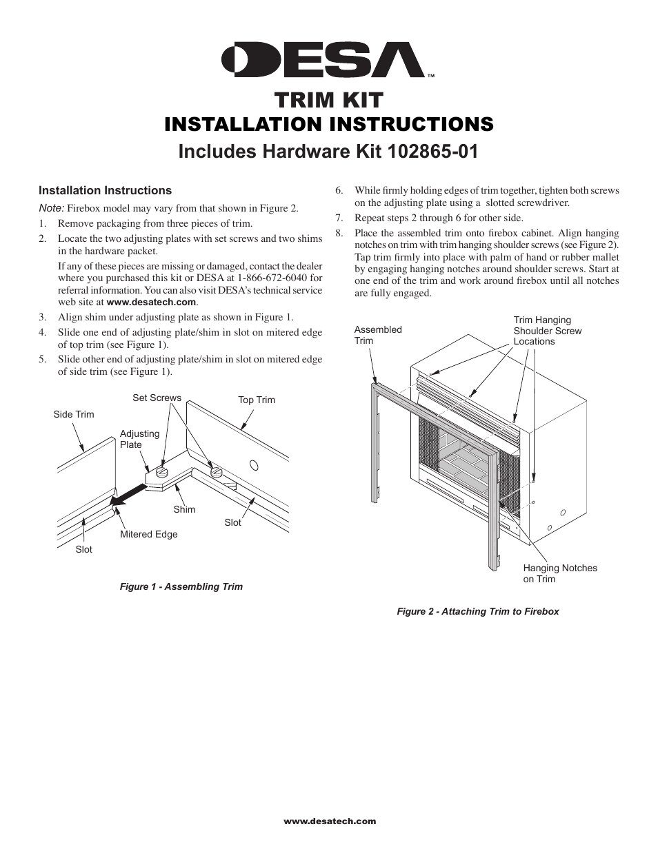 Desa 102865-01 User Manual | 2 pages