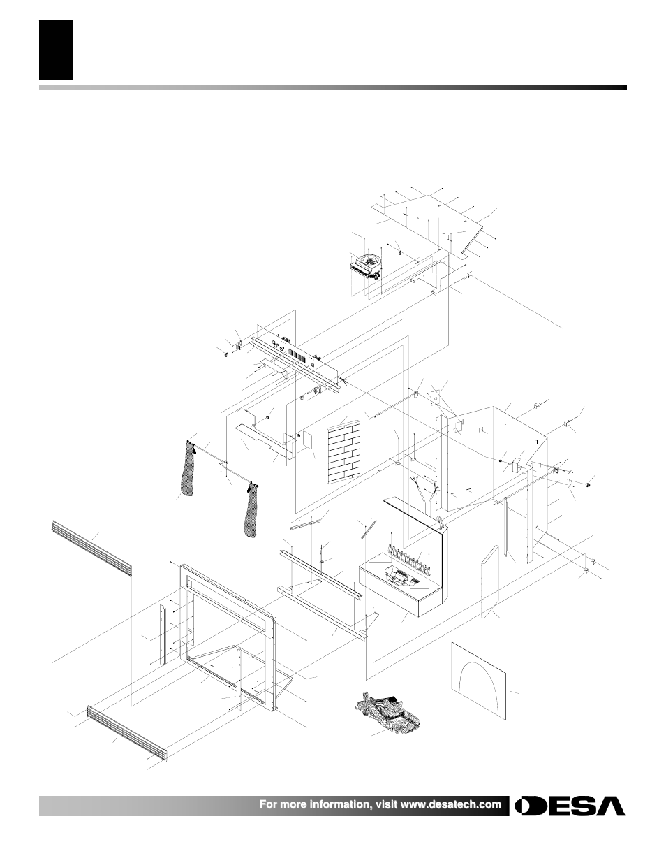Illustrated parts breakdown, Fireplace assembly, Electric fireplace installation instructions | Desa E36LBH User Manual | Page 20 / 26