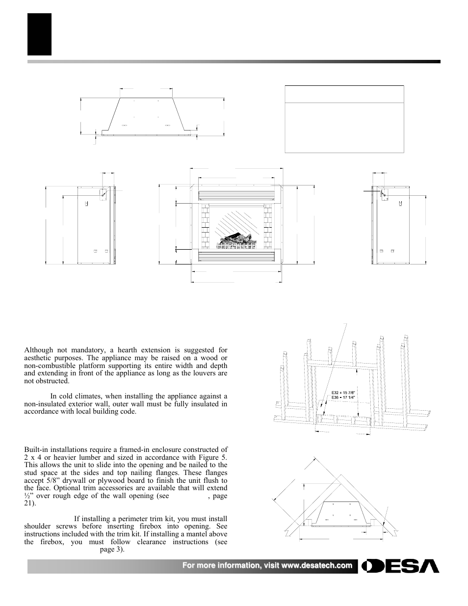 Electric fireplace installation instructions, Product specifications | Desa E36LBH User Manual | Page 4 / 26