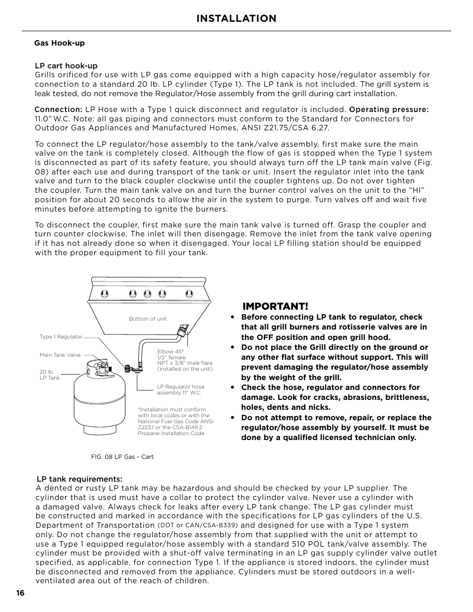 Installation, Important | DCS Owner's Guide User Manual | Page 18 / 96