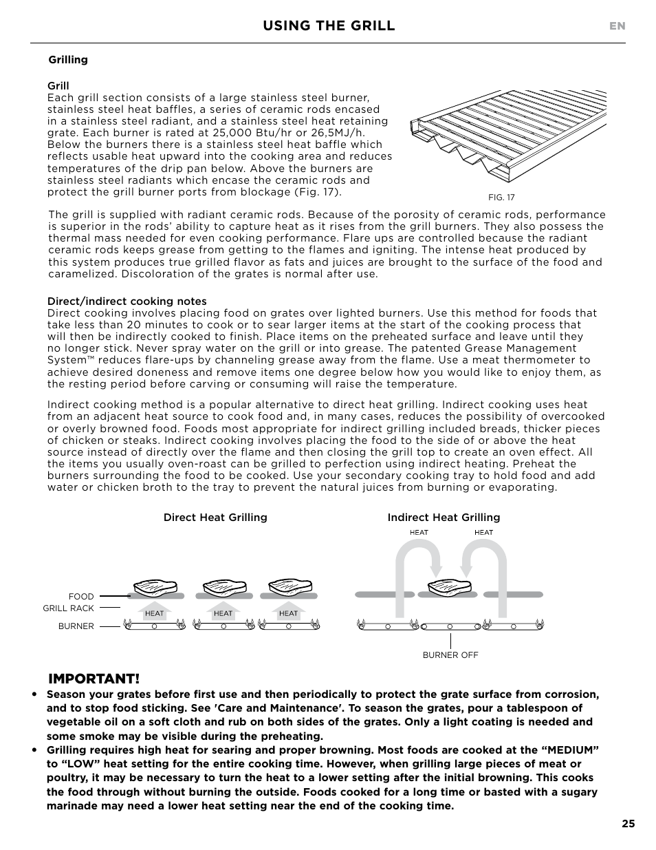 Using the grill, Important | DCS Owner's Guide User Manual | Page 27 / 96