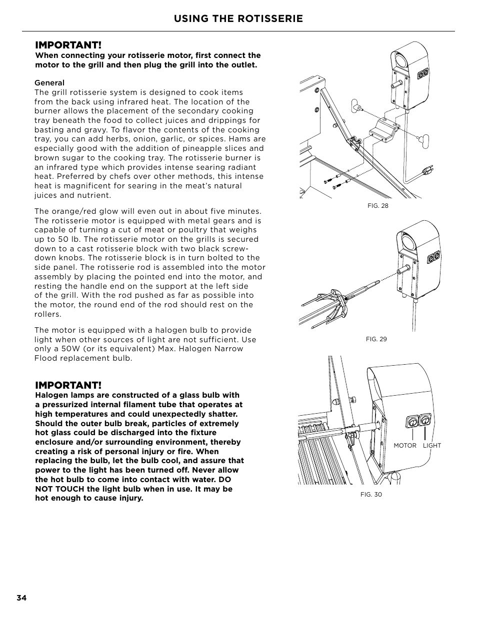 Using the rotisserie, Important | DCS Owner's Guide User Manual | Page 36 / 96