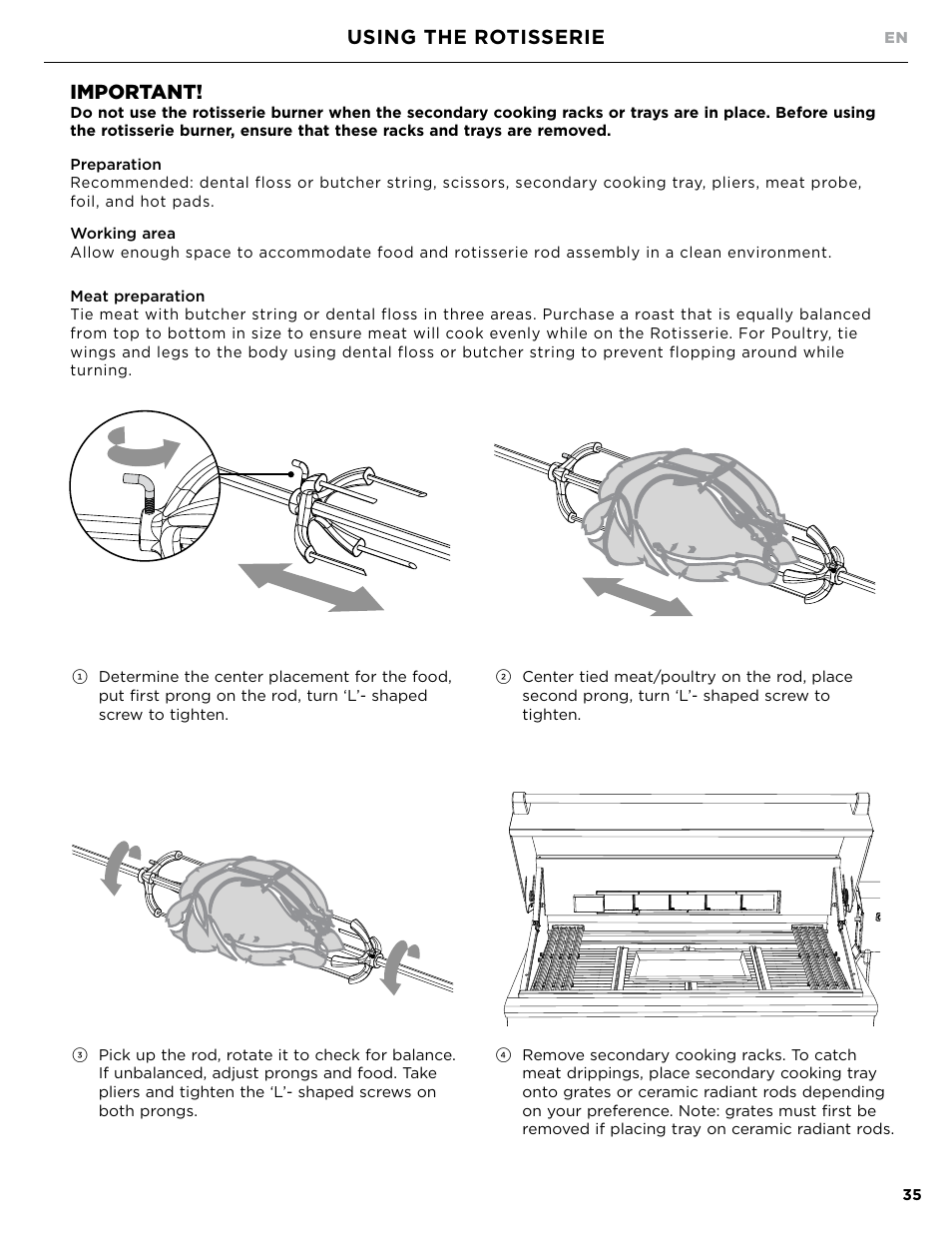 Using the rotisserie important | DCS Owner's Guide User Manual | Page 37 / 96