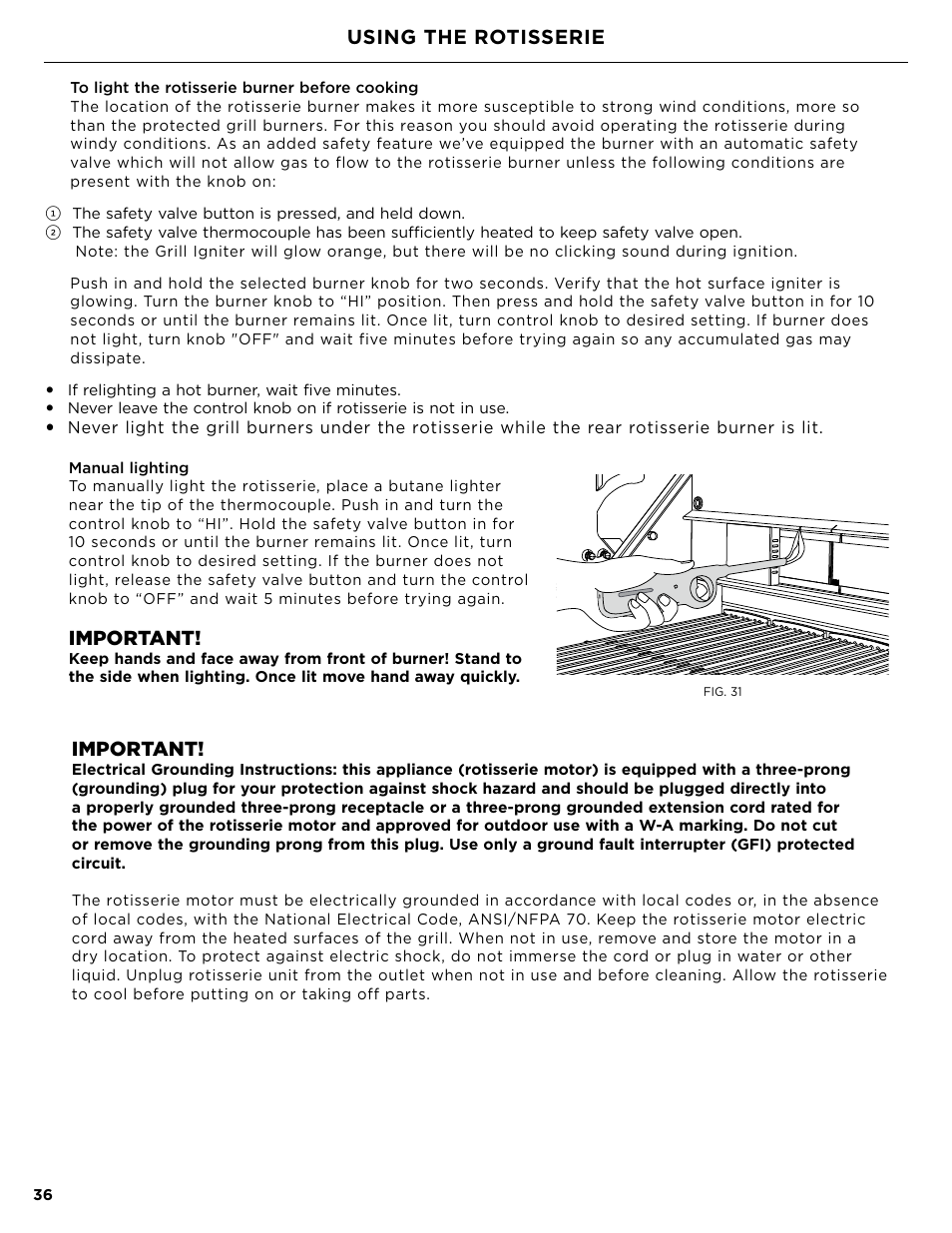 Important, Using the rotisserie | DCS Owner's Guide User Manual | Page 38 / 96