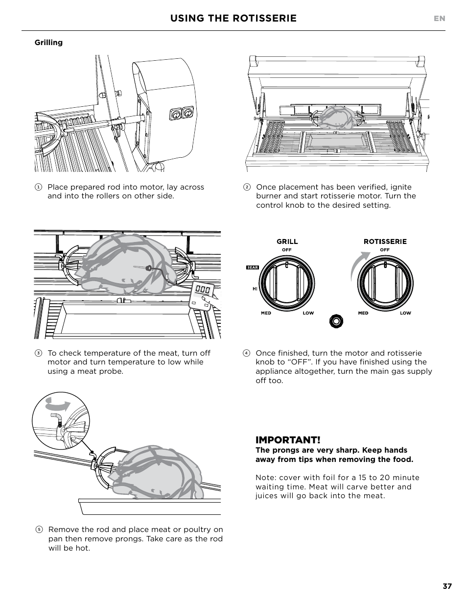 Using the rotisserie important | DCS Owner's Guide User Manual | Page 39 / 96