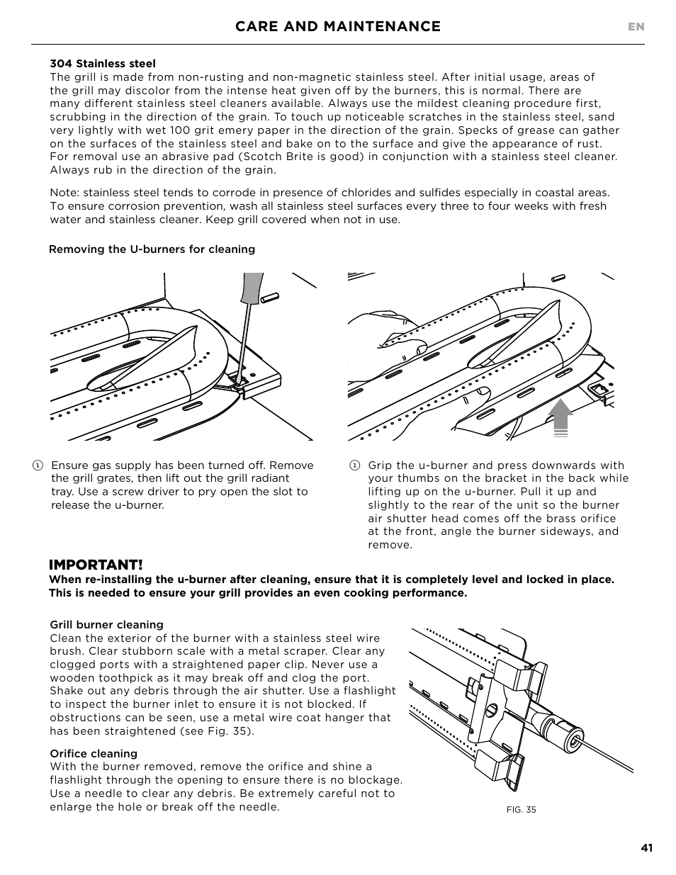 Care and maintenance important | DCS Owner's Guide User Manual | Page 43 / 96