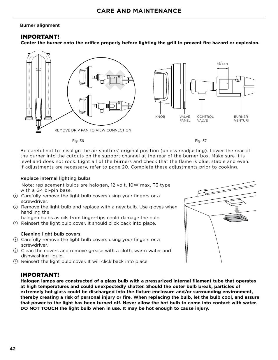 Important, Care and maintenance | DCS Owner's Guide User Manual | Page 44 / 96