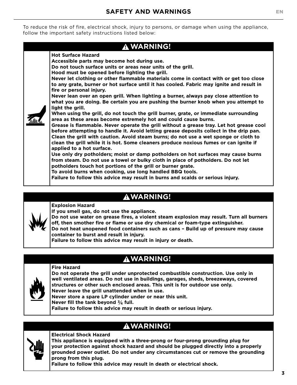 Warning | DCS Owner's Guide User Manual | Page 5 / 96