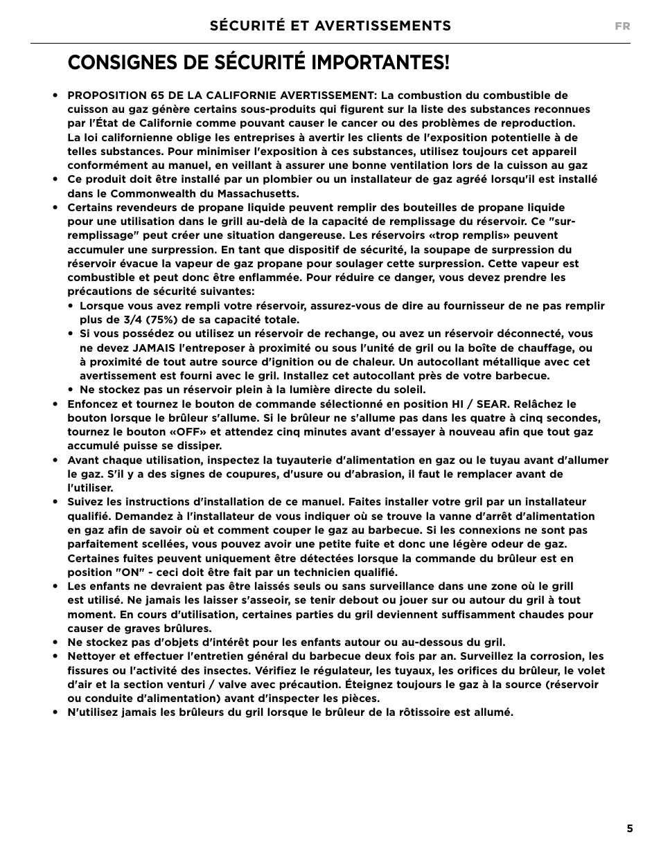 Consignes de sécurité importantes, Sécurité et avertissements | DCS Owner's Guide User Manual | Page 53 / 96