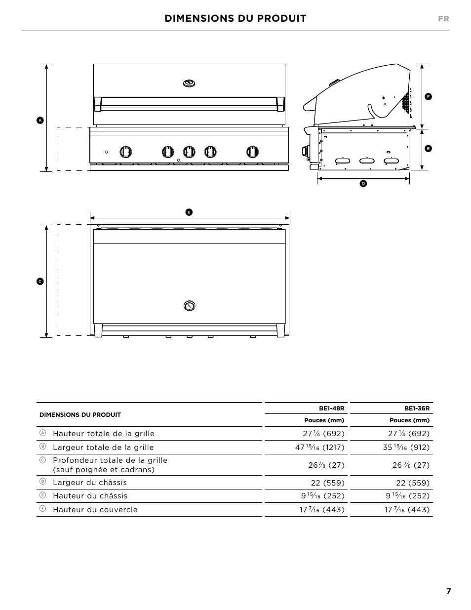 Dimensions du produit | DCS Owner's Guide User Manual | Page 55 / 96