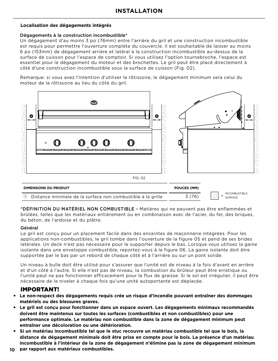 Installation, Important | DCS Owner's Guide User Manual | Page 58 / 96