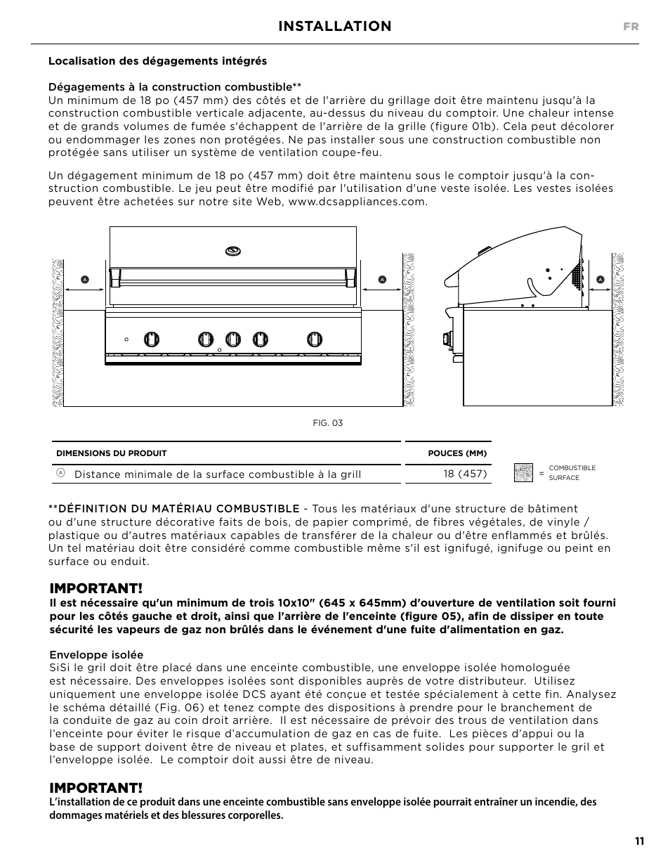 Installation, Important | DCS Owner's Guide User Manual | Page 59 / 96