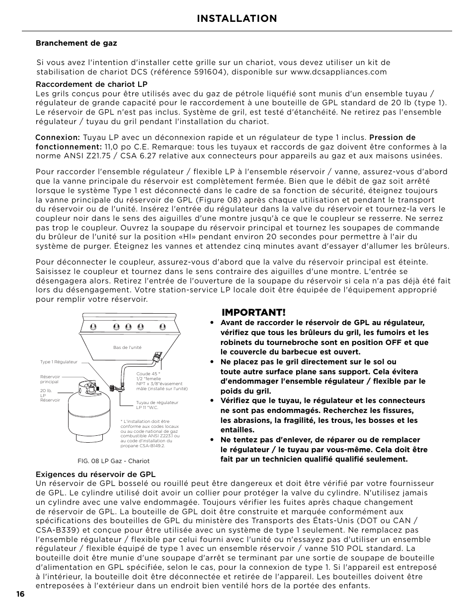 Installation, Important | DCS Owner's Guide User Manual | Page 64 / 96